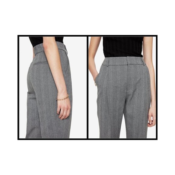 💕ANINE BING💕 Becky Trouser Pant Straight Leg High Waisted Grey Fishbone 32 NWT - Picture 5 of 12